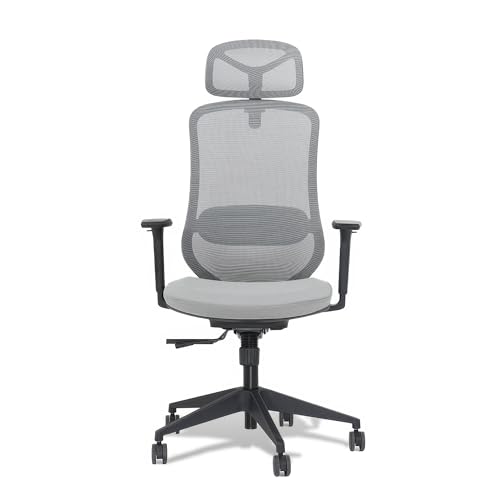 kenoko SUGI Ergonomischer Bürostuhl | Bürostuhl | Sitz verstellbar in Höhe und Tiefe | 3D-Armlehnen | neigbare Rückenlehne mit Anti-Shock-System | verstellbare Lendenwirbelstütze | Hellgrau von kenoko