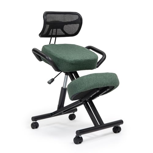 kenoko Suguri Ergonomischer Kniestuhl Verstellbarer aus Öko-Leder für zu Hause und Büro. Ergonomischer Bürostuhl mit flaschengrünem Bezug aus Öko-TEX-zertifiziertem Standard 100 Stoff. von kenoko