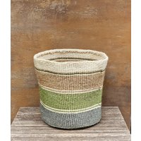 Baraka 14 "B X 14"H | 35, 5 cm B H Grün, Jute Und Cremefarbener Sisalkorb/Aufbewahrungskorb Pflanzkorb von kenyancraftscompany