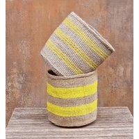 Pera 10 "B X 10" H Gelb Und Jute Streifen Sisalkorb/Aufbewahrungskorb von kenyancraftscompany