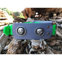 Biothane Hundehalsband - Kleines Alien in Grün Und Grau Mit Kopfbeschlägen von kerinwolfe