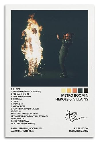 Helden und Bösewichte Metro Boomin Albumcover-Poster für Zimmer, ästhetische Leinwand, Wandkunst, Pop-Musik-Poster, Bilddruck, modernes Familienzimmer, Schlafzimmer, Badezimmer, Dekoration, Poster, von kerneLight