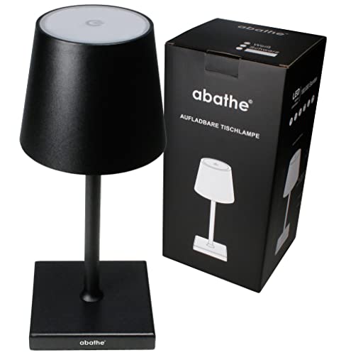abathe LED Akku Tischleuchte classic - dimmbar, kabellos, USB aufladbar, warme 2700K - sichtfreie Höhe von 26cm - 24h Leuchtdauer - Outdoor Akku-Tischlampe für drinnen und draußen IP54 – schwarz von kerrygum
