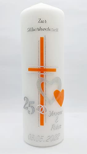 Kerze Silberhochzeit mit Namen & Datum SH-19 von kerzenfreude