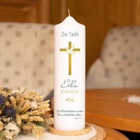 Taufkerze Kreuz Mit Taube - Individuelle Fertigung Für Die Taufe Personalisierte von kerzenfuersleben