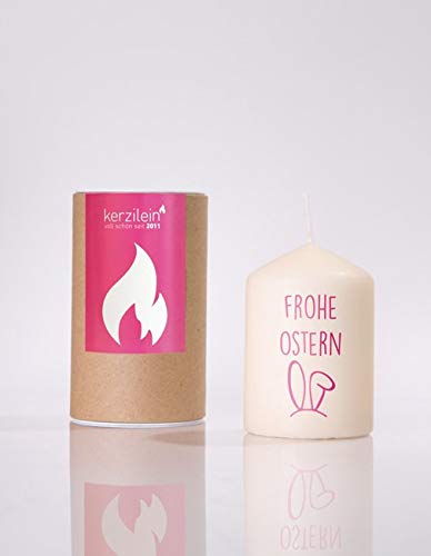 kerzilein - Flämmchen Frohe Ostern - Knickohr - pink - Stumpenkerze mit Deko-Verpackung - Brenndauer ca. 18 Stunden von kerzilein