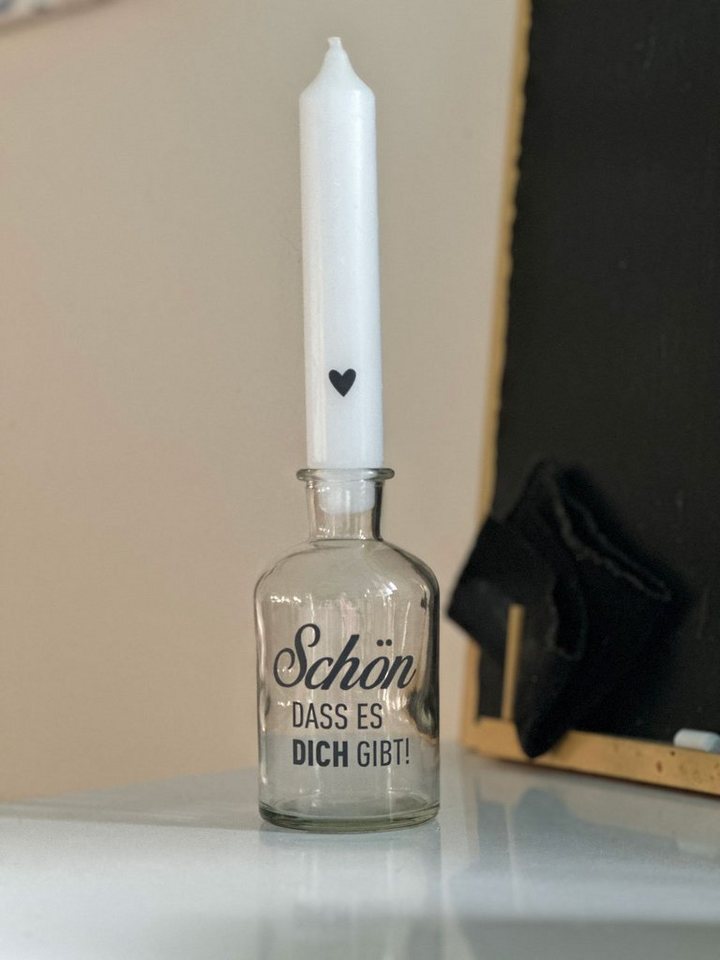 kerzilein Flaschenkerzenhalter Glas mit Stabkerze "SCHÖN,DASS ES DICH GIBT" (Set, Stabkerze mit Glaskerzenhalter) von kerzilein