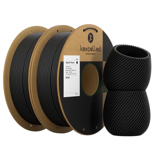 Matte PLA 2,85mm Filament, kexcelled 3D Drucker Filament +/- 0,03 mm, 2kg Spule (4,4lbs), Papprolle, PLA Bundle, Glanzfreie Farbe, Matt Textur, 2 Pack, Schwarz von kexcelled