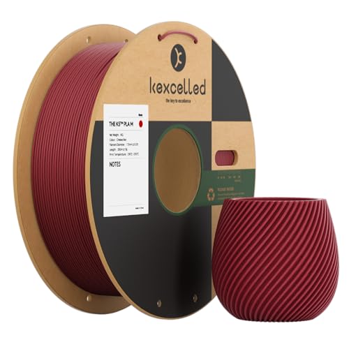 kexcelled Matte PLA Filament 1,75mm +/- 0,03mm, Glanzfreie Farbe, Matt Textur, 3D Drucker Filament, 1kg Spule (2,2lbs), Passend für die Meisten FDM-Drucker, Verbesserte Ordentliche Wicklung, Kirschrot von kexcelled