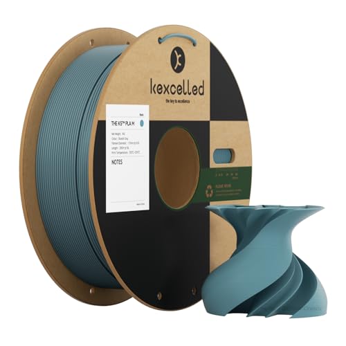 kexcelled Matte PLA Filament 1,75 mm +/- 0,03 mm, Glanzfreie Farbe, Matt Textur, 3D Drucker Filament, 1 kg Spule (2,2 lbs), Passend für die Meisten FDM Drucker, Ordentliche Wicklung, Graublau von kexcelled