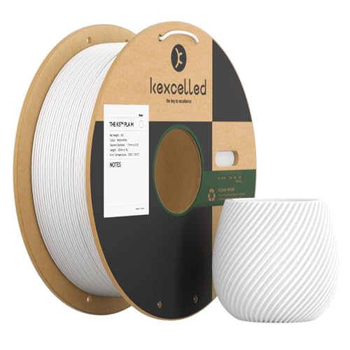 kexcelled Matte PLA Filament 1,75mm +/- 0,03mm, Glanzfreie Farbe, Matt Textur, 3D Drucker Filament, 1kg Spule (2,2lbs), Passend für die Meisten FDM-Drucker, Verbesserte Ordentliche Wicklung, Weiß von kexcelled