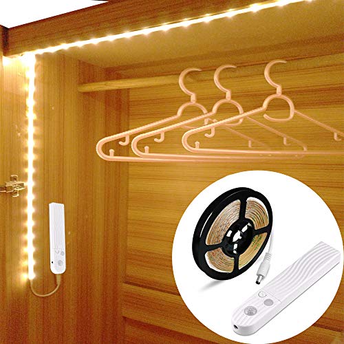 LED-Lichtleiste mit Bewegungsmelder, LED-Licht für Kleiderschrank, Akku, Nachtlicht für Schrank, Treppen, Flur, Küche, Garage (warmes Licht, 2 m) von keyaway