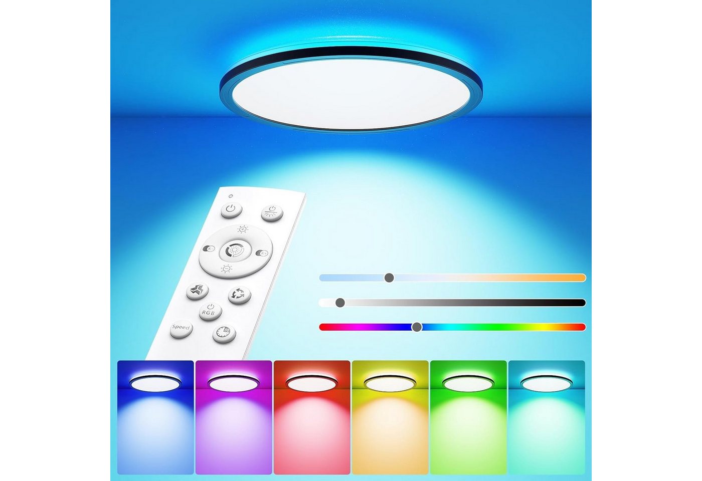 keystar LED Deckenleuchte mit Fernbedienung – Dimmbare 3200 Lumen 24W RGB + 3 Farben von, 3000k bis 6500k darunter Kaltweiß, Neutralweiß, Warmweiß -, LED + RGB fest integriert, Direkte Beleuchtung mit indirekter RGB Beleuchtung, Speicherfunktion, Nachtlichtmodus, Zeitsteuerung, Helligkeitssteuerung, Farbauswahl, mit mitgelieferter Fernbedienung, Leicht zu montieren - Ideal für Schlafzimmer, Wohnzimmer, Küche von keystar