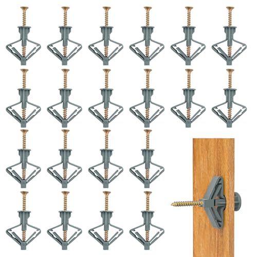 keyxer 20 Stück Gipskartondübe Hohlraumdübel mit Schrauben, Hohlraumdübel Butterfly, Selbstbohrender Gipskartondübe, Trockenbaudübel für Einfache Montage in Gipskarton und Gipsfaserplatten von keyxer
