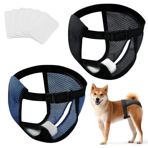 keyxer 2er Pack Hundewindeln für Hündinnen Hunde Windeln mit 9 Damenbinden Waschbare läufigkeitshose für Hündinnen bei Hitze Monatsblutung Waschbare Schutzhose, Schwarz/Blau (M) von keyxer
