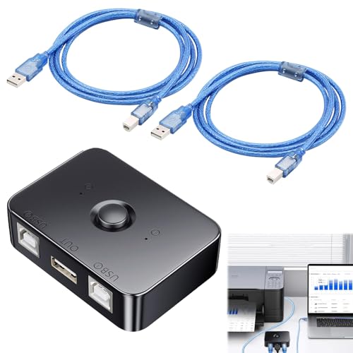 keyxer USB 2.0 Printer Sharing Switch mit 2 Ports | Manueller USB Switch für 2 Computer & 1 Drucker/Scanner | Inklusive Druckerkabel | LED-Anzeige | Kompatibel mit Tastatur,externen Geräten von keyxer