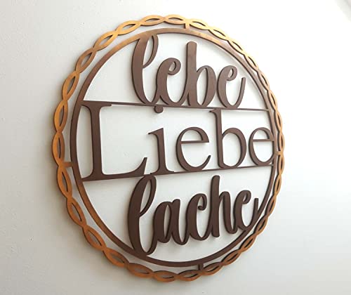 kh Teile Holz Wanddeko Spruch Lebe Liebe Lache 70cm XXL Dekoration Geschenk Wohnzimmer Wandbild Wand Deko Holzdeko Geschenk Wandspruch Braun/Bronze von kh Teile