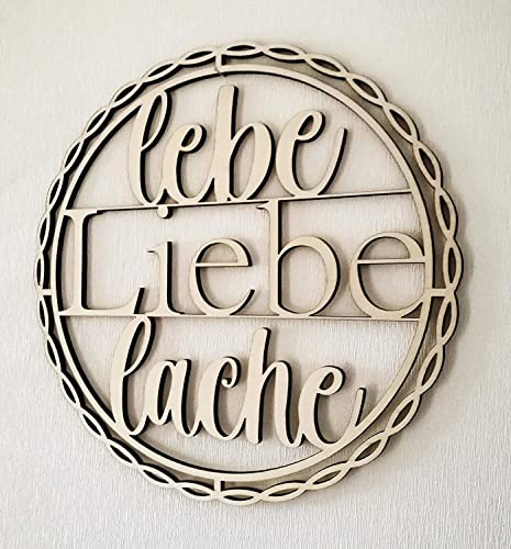 kh Teile Holz Wanddeko Spruch Lebe Liebe Lache Dekoration Geschenk Wohnzimmer Wandbild Wand Fenster Holzdeko Geschenk Wandspruch 70 cm XXL Natur (ggf. selbst bemalen von kh Teile