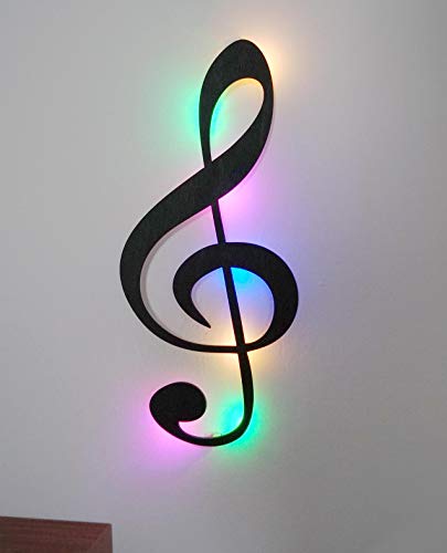 kh Teile Musik Note Dekoration (Holz) Wanddeko Dekoration Wohnzimmer Notenschlüssel Geschenk Wandbild Wandschmuck, mit bunten Led Licht, 60 cm von kh Teile