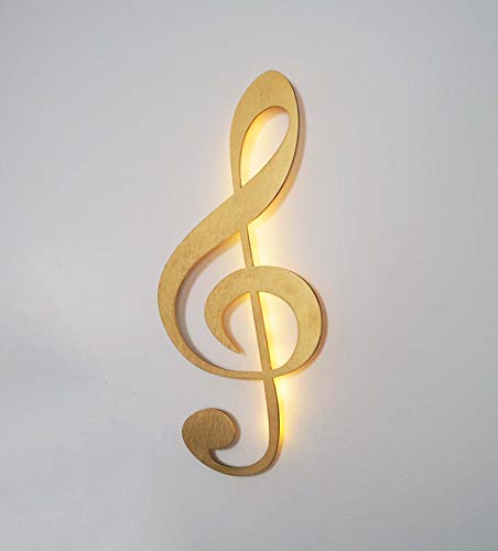 kh Teile Wand Deko Note Notenschlüssel Dekoration Wanddeko Holz Wandschmuck, mit Led Licht, 60 cm, Wandbild, Gold von kh Teile