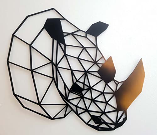 kh Teile Wanddeko Holz Nashorn Wand XXL Dekoration Natur Afrika Wandbild Wohnzimmer Wand Deko Tierkopf Geschenk Idee (50 cm, Schwarz/Bronze) von kh Teile