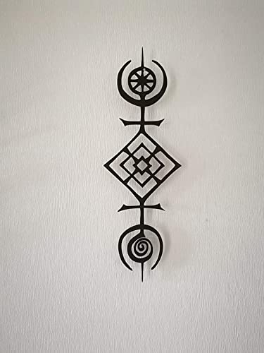 kh Teile Wanddeko Sigil of the Cosmos Nordisch Holz Wandbild Skandinavis Keltisch Deko Dekoration Wand Tür Türdeko Fensterdeko Holzdeko Geschenk Runen XXL Groß (Höhe 80 cm, Schwarz) von kh Teile