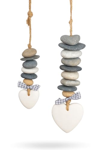Deko Hänger Steinherz 2er Set – Naturstein & Herzanhänger mit Schleife, Fenster- oder Wanddeko, rustikale Hängedeko für Zuhause & Garten Deko Hänger Steinherz 2er Set – Naturstein & Herzanhänger mit Schleife, Fenster- oder Wanddeko, rustikale Hängedeko für Zuhause & Garten von khevga