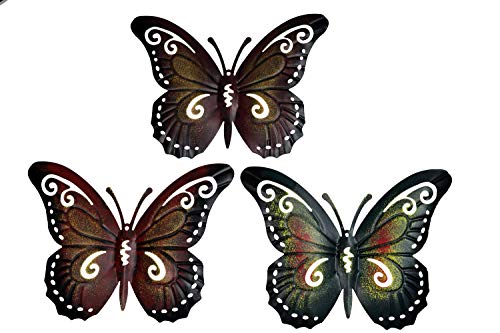 khevga 3er Set Deko-Schmetterling – Wanddeko aus Metall im Vintage-Stil, Schmetterlings-Dekoration für Wohnzimmer, Garten, Balkon oder Terrasse von khevga