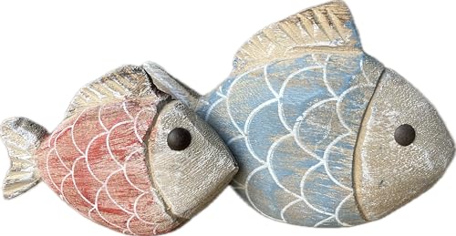 khevga Bad Maritime Deko Fisch aus Holz 2er Set - Baddeko zum hinstellen von khevga