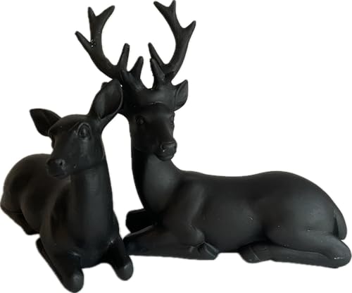 khevga Deko Hirsch Schwarz 2er Set – Edle Weihnachtsdeko aus Polyresin, Moderne Tischdekoration für Weihnachten & Winter, stilvolle Wohnaccessoires, Hirschfigur liegend, Festliche Raumdekoration von khevga