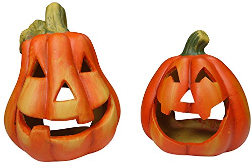 khevga Kürbis Deko Keramik: Windlicht Herbstdeko im 2er Set Halloween Dekoration beleuchtet LED (Ohne LED) von khevga