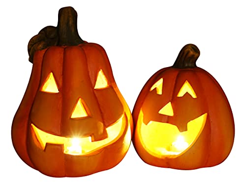 khevga Kürbis Deko Keramik: Windlicht Herbstdeko im 2er Set Halloween Dekoration beleuchtet LED (mit LED) von khevga