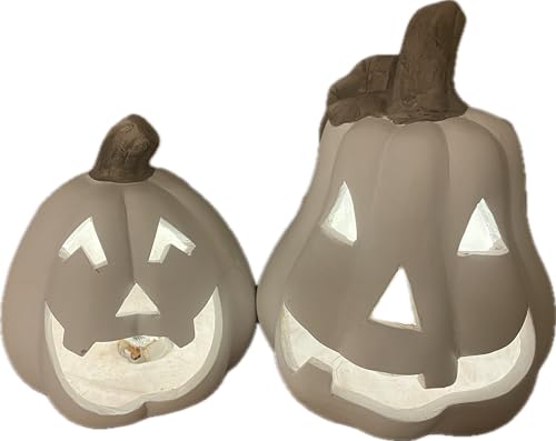 khevga Kürbis Deko Keramik: Windlicht Herbstdeko im 2er Set Halloween Dekoration beleuchtet LED (weiß mit LED-Timer) von khevga