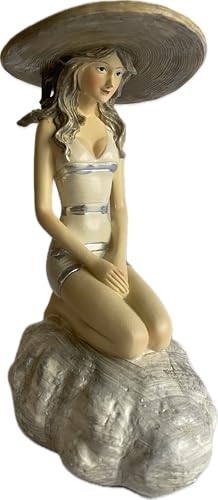 khevga Maritime Dekoration für Badezimmer – Retro Charme im Shabby Style – Stranddame Figur als dekorativer Blickfang für Wohnzimmer, Flur oder Ferienhaus (18 x 10 x 7 cm) von khevga
