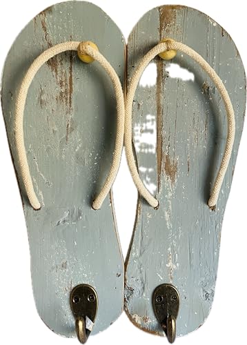 khevga Maritime Wandhaken 2er Set – Dekorative Sandalen mit Haken – Shabby Stil – Garderobehaken Maritim aus MDF – Perfekte Deko für Flur & Bad von khevga