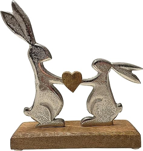 khevga Osterdeko Deko-Figur Osterhase Mango-Holz Metall Silber (29 x 29 x 5) von khevga