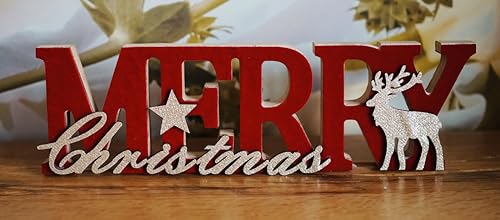 khevga Weihnachtsdeko Schriftzug Xmas Weihnachtsmann Tisch-Deko Weihnachten Holz (rot-Gold) von khevga