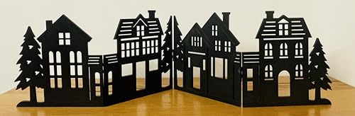 khevga Weihnachtsdekoration Tischdeko Fensterdeko zum Stellen Deko Haus Silhouette klappbar 60 x 16 cm schwarz Holz von khevga