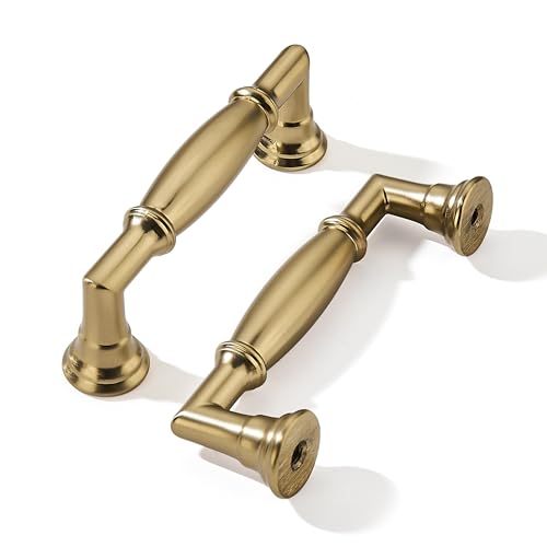 khtumeware Schrankgriffe aus massivem satiniertem Messing, 89 mm, champagnerfarben, 2 Stück von khtumeware