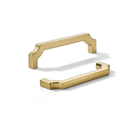 khtumeware Schrankgriffe aus satiniertem Messing, solide Zinklegierung, robuste Griffe für Küchen-/Badezimmerschränke, Schubladen und Schränke (9,5 cm Mitte zu Mitte), 2 Stück von khtumeware