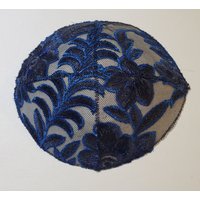 Navy Bestickte Blumenblätter Damen Kippah Kopfbedeckung Yarmulke Bat Mitzvah Hochzeit Besonderer Anlass Blumen von kidskippot