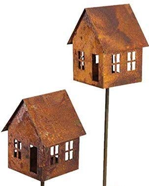 Bornhöft Edelrost Lichterhaus 2er SetWindlicht Gartendeko rostige Deko Kerzenhaus (Set mit Stab) von Bornhöft