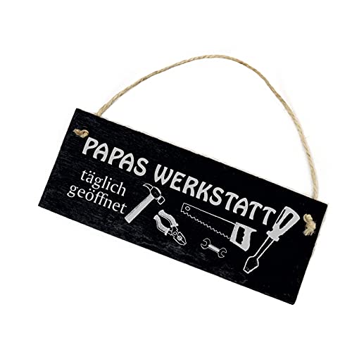 Schild Papas Werkstatt - täglich geöffnet - Schiefer Türschild Werkzeug Motiv 22 x 8 cm | Dekolando von DEKOLANDO