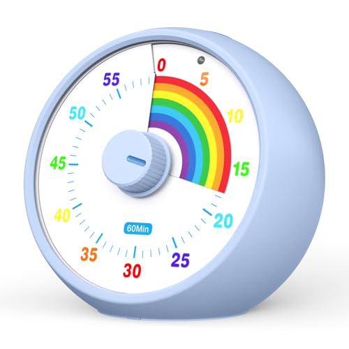 Visueller Timer für Kinder, 60-Minuten Countdown für Klassenzimmer Büro Küche, Schreibtisch Timer Kinder Zeitmanagement Tools mit leisem Betrieb, Tomato Time Tool Regenbogenmuster (Aquamarin) von kiecky squirrel