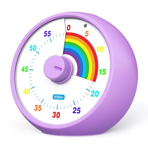 Visueller Timer für Kinder, 60-Minuten Countdown für Klassenzimmer Büro Küche, Schreibtisch Kinder Zeitmana gement Tools mit leisem Betrieb, Pomodoro Timer Regenbogenmuster (Lila) von kiecky squirrel