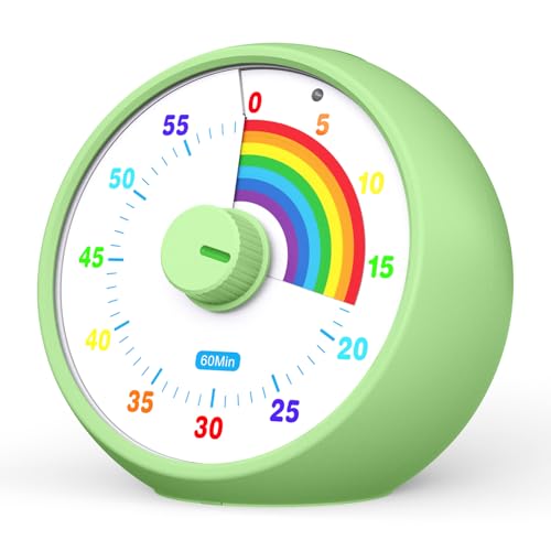 Visueller Timer für Kinder, 60-Minuten Countdown für Klassenzimmer Büro Küche, Schreibtisch Timer Kinder Zeitmanagement Tools mit leisem Betrieb, Tomato Time Tool Regenbogenmuster (Grün) von kiecky squirrel