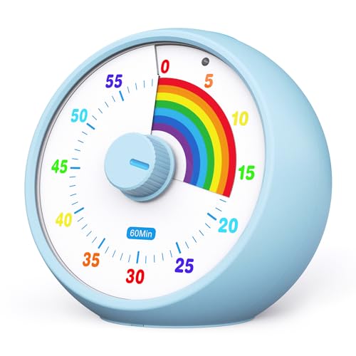 Visueller Timer für Kinder, 60-Minuten Countdown Timer für Klassenzimmer Büro Küche, Schreibtisch Timer Kinder Zeitmanagement Tools mit leisem Betrieb, Pomodoro Timer Regenbogenmuster Blau von kiecky squirrel