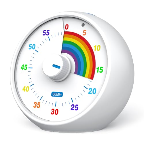 Visueller Timer für Kinder, 60-Minuten Countdown für Klassenzimmer Büro Küche, Schreibtisch Kinder Zeitmana gement Tools mit leisem Betrieb, Pomodoro Timer Regenbogenmuster (Weiß) von kiecky squirrel