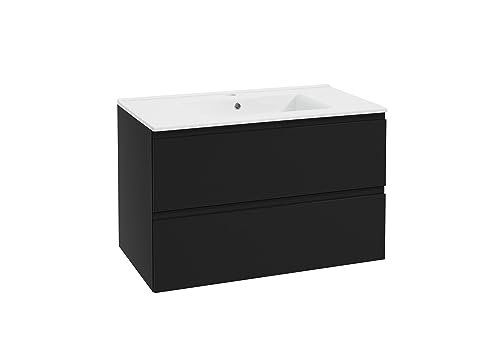 kielle Oudee - Schrank mit Waschtisch, 80x55x46 cm, 2 Schubladen, schwarz matt 50002S84 von kielle