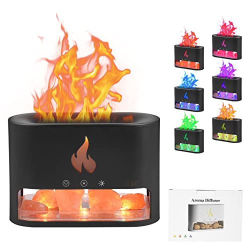 Aroma Diffuser, 250ml Flammen Aroma Diffuser 7 Farben Licht Ätherische Öle Diffuser mit Kristallsalzstein, Wasserlose Abschaltautomatik, für Schlafzimmer Büro von kieyeeno